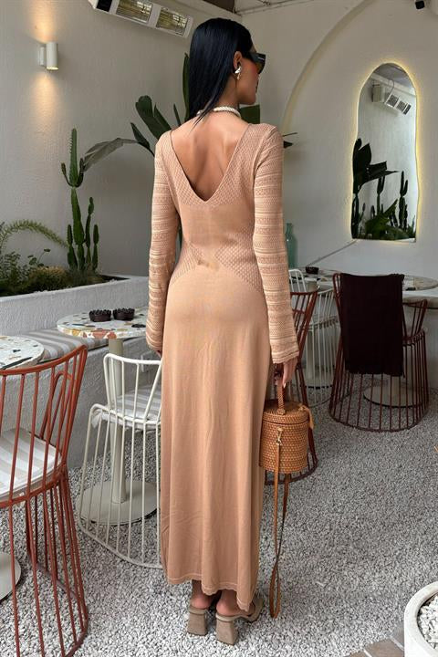 Openwork Detailed Crew Neck Knit Dress 2861