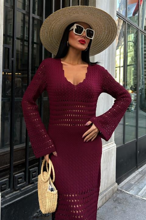 Openwork Detailed Spanish Sleeve Dress 2840
