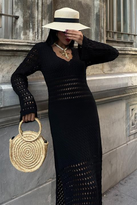 Openwork Detailed Spanish Sleeve Dress 2840