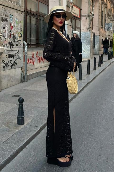 Openwork Detailed Spanish Sleeve Dress 2840