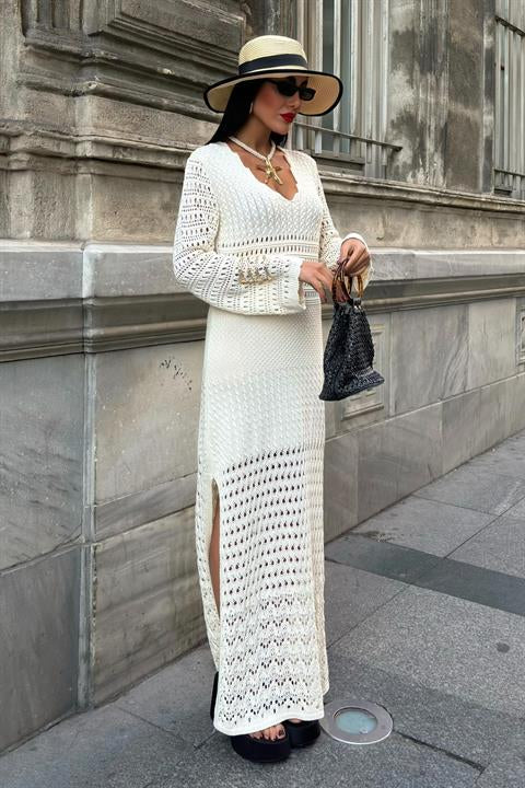 Openwork Detailed Spanish Sleeve Dress 2840