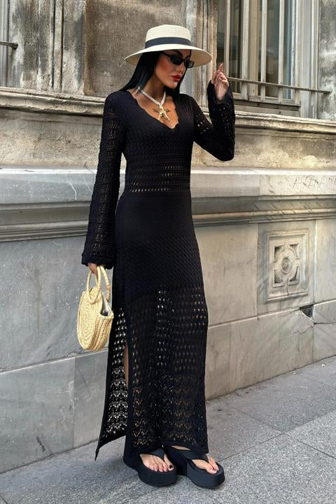 Openwork Detailed Spanish Sleeve Dress 2840