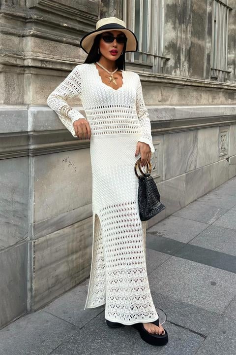 Openwork Detailed Spanish Sleeve Dress 2840