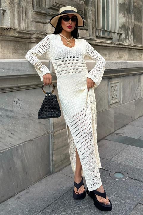 Openwork Detailed Spanish Sleeve Dress 2840