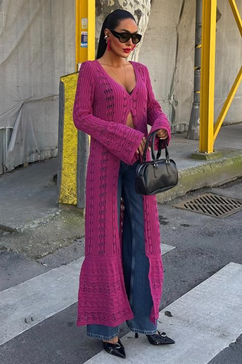 Openwork Long Buttoned Knitwear Cardigan 5181