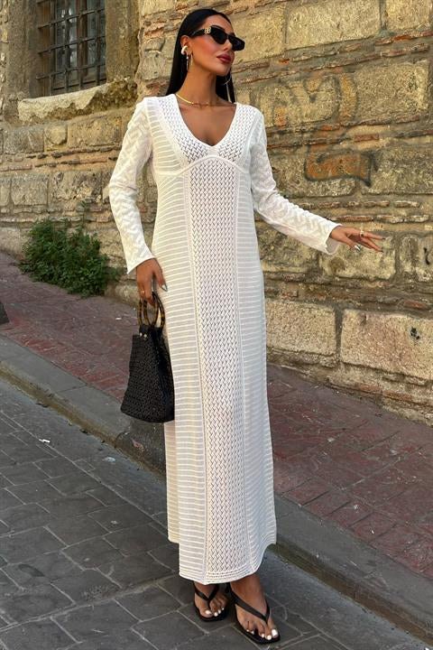 Openwork V-Neck Dress 2851