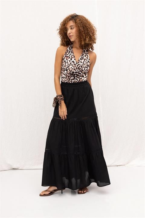 Annie Embroidery Stripe Detailed Skirt 4036