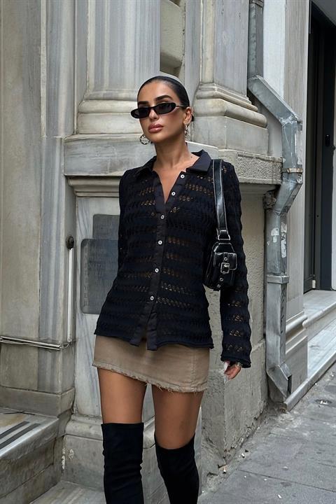 Arina Openwork Polo Neck Cardigan 5163
