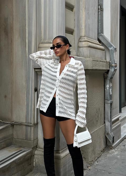 Arina Openwork Polo Neck Cardigan 5163