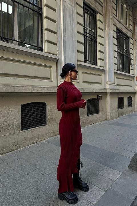 Asymmetrical Detailed Ribbed Knitwear Dress 2824