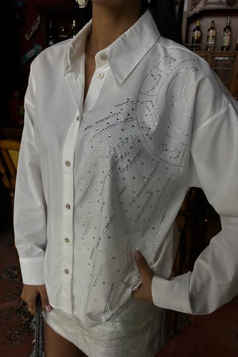 Moon Figured Stone Embroidered Poplin Shirt 3440