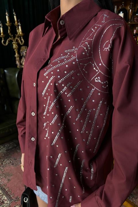 Moon Figured Stone Embroidered Poplin Shirt 3440