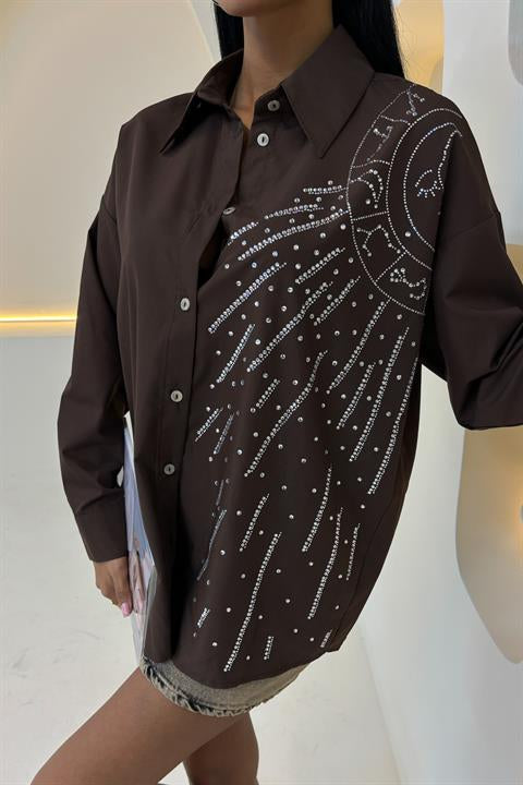 Moon Figured Stone Embroidered Poplin Shirt 3440