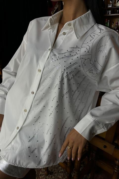 Moon Figured Stone Embroidered Poplin Shirt 3440