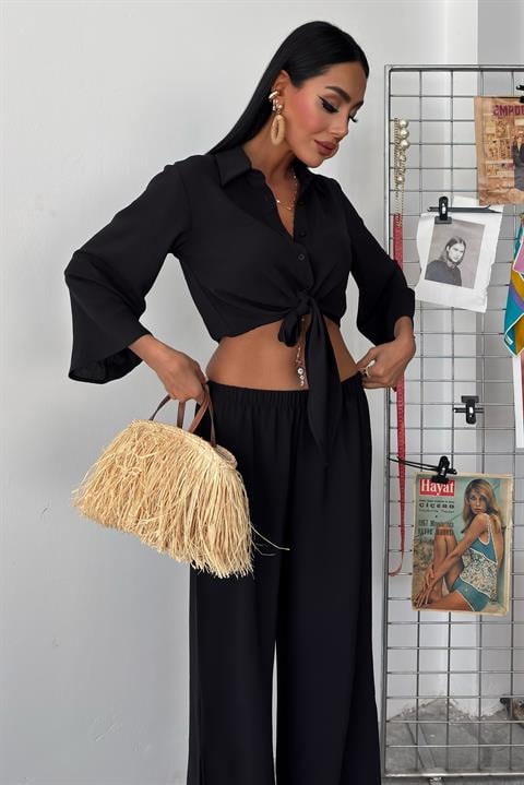 Ayrobin Suit with Tied Shirt and Slit Trousers 10179