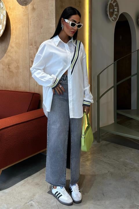 Oversize Poplin Shirt with Band Detail 3436