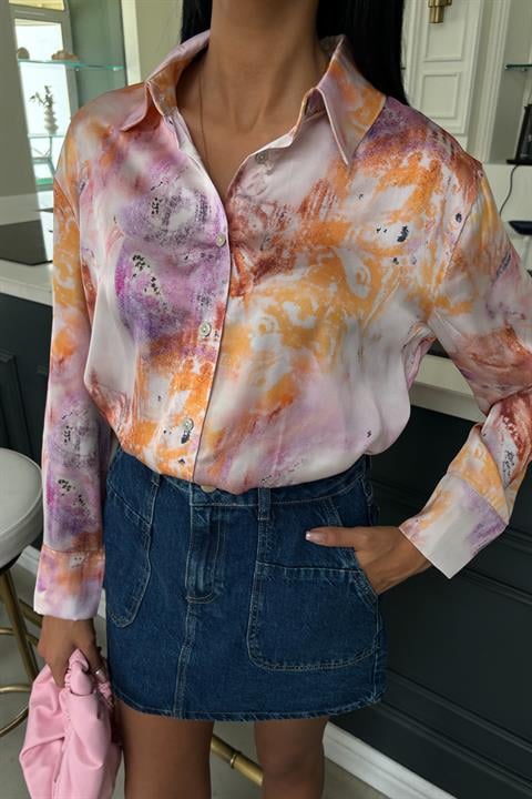 Batik Patterned Satin Shirt 3409