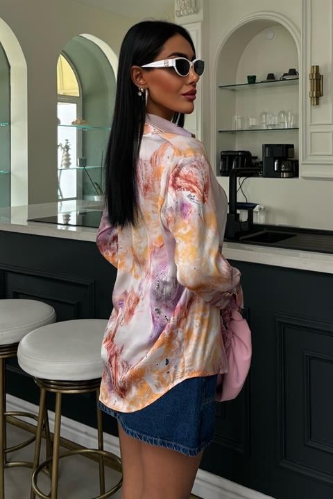 Batik Patterned Satin Shirt 3409