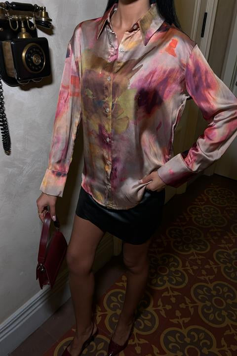 Batik Patterned Satin Shirt 3445