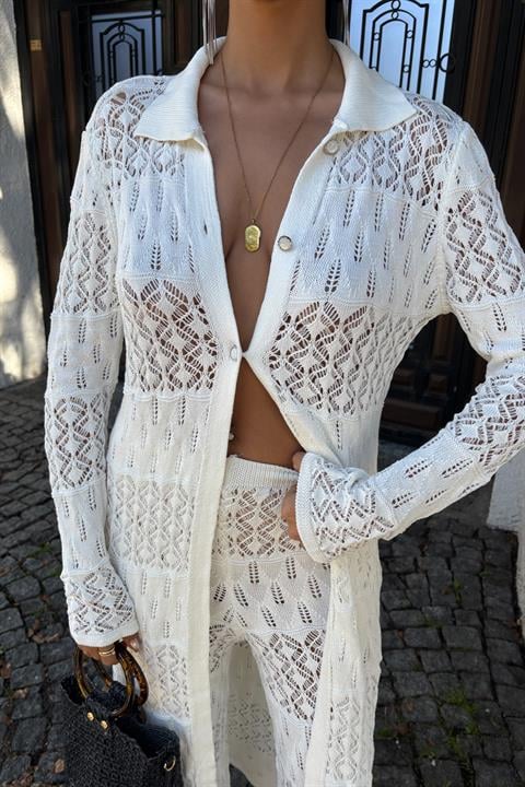 Bridget Openwork Long Cardigan Set 9881