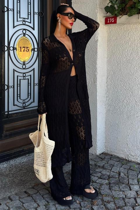 Bridget Openwork Long Cardigan Set 9881