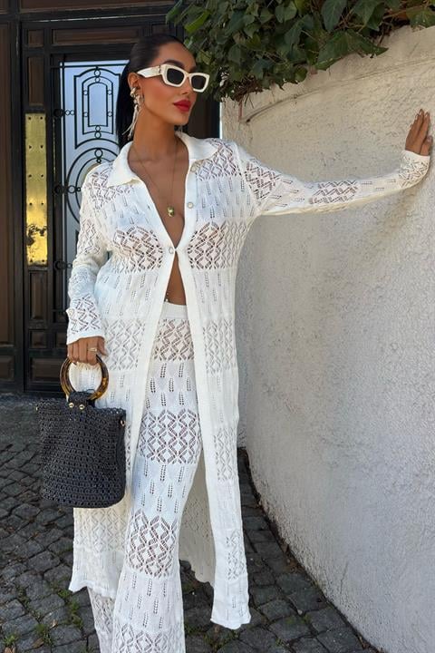 Bridget Openwork Long Cardigan Set 9881