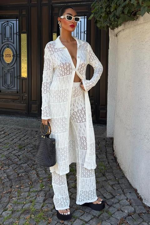 Bridget Openwork Long Cardigan Set 9881
