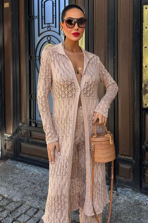 Bridget Openwork Long Cardigan Set 9881
