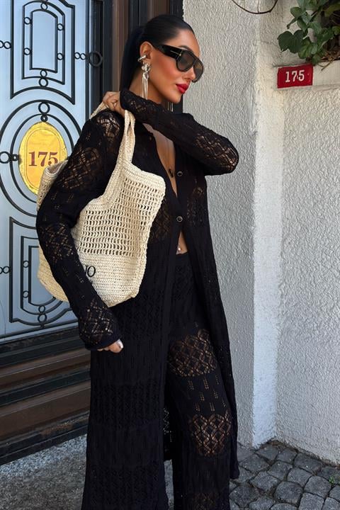 Bridget Openwork Long Cardigan Set 9881