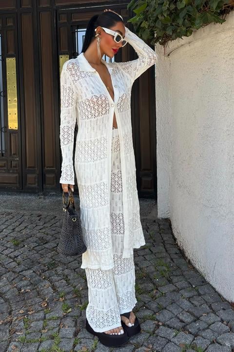 Bridget Openwork Long Cardigan Set 9881