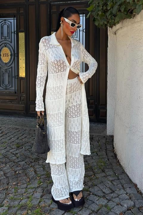 Bridget Openwork Long Cardigan Set 9881