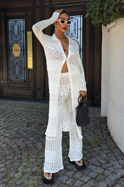 Bridget Openwork Long Cardigan Set 9881
