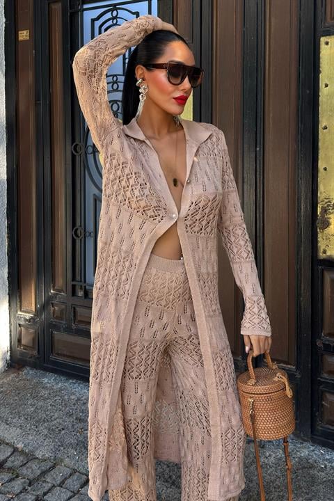 Bridget Openwork Long Cardigan Set 9881