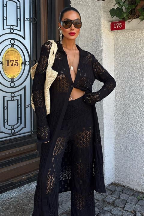 Bridget Openwork Long Cardigan Set 9881