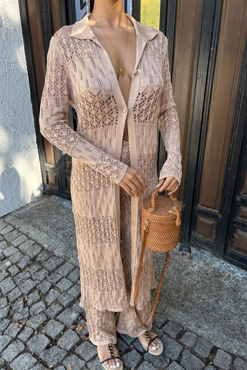 Bridget Openwork Long Cardigan Set 9881