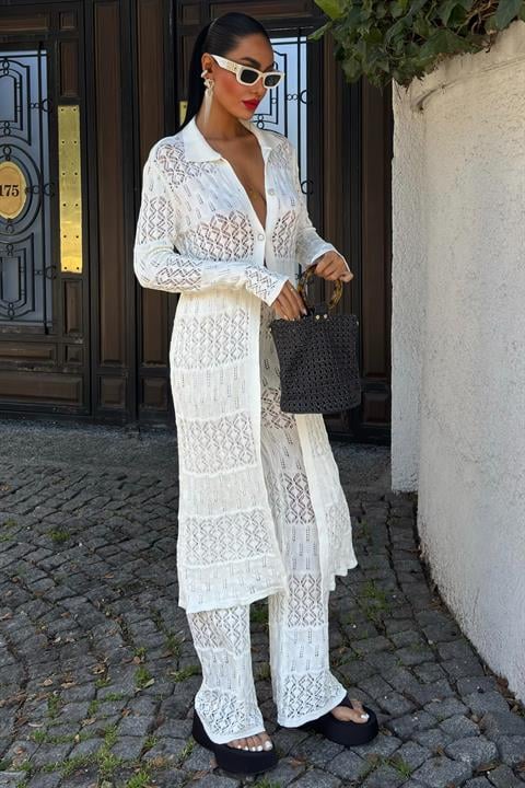 Bridget Openwork Long Cardigan Set 9881