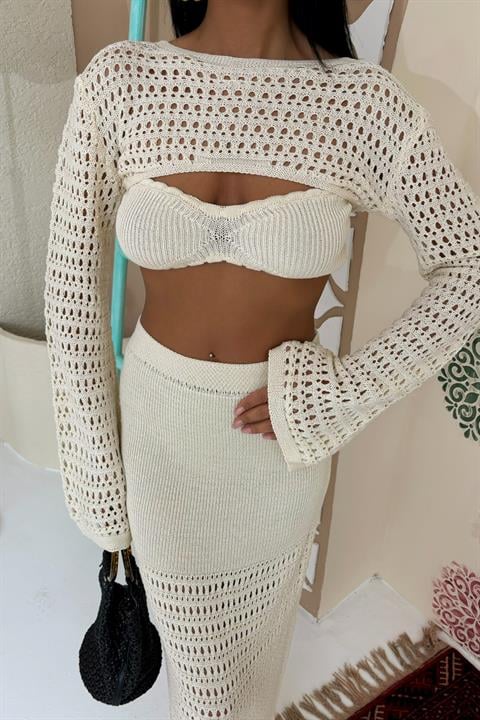 Bustier and Bolero Openwork Three Piece Suit 10087