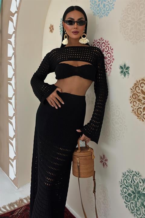 Bustier and Bolero Openwork Three Piece Suit 10087