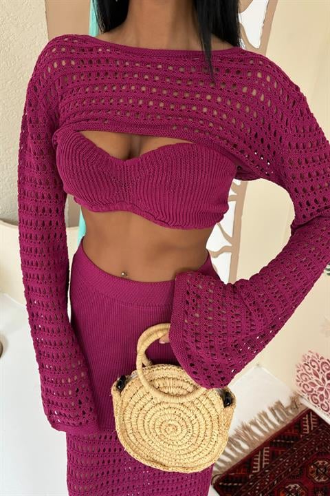 Bustier and Bolero Openwork Three Piece Suit 10087