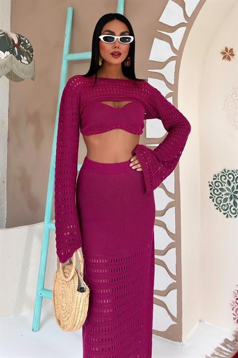 Bustier and Bolero Openwork Three Piece Suit 10087