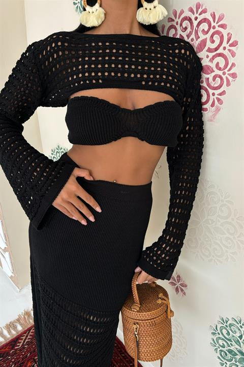 Bustier and Bolero Openwork Three Piece Suit 10087