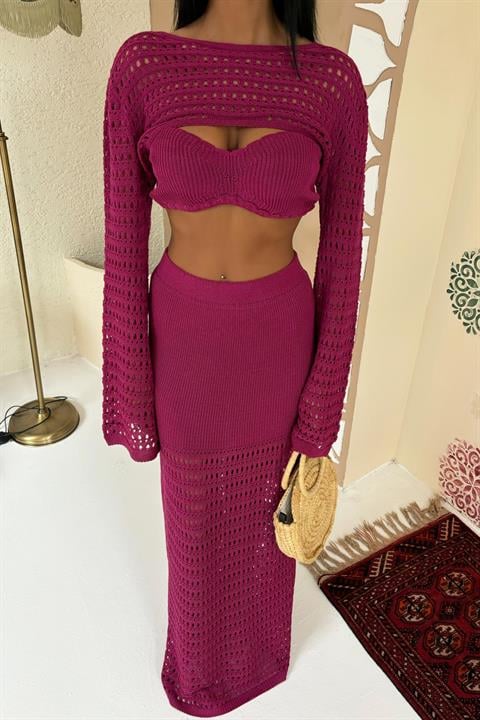 Bustier and Bolero Openwork Three Piece Suit 10087