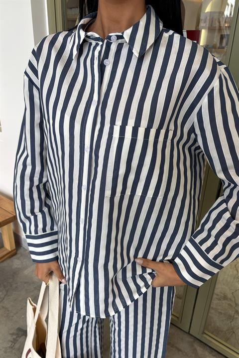 Casual Striped Suit with Pocket Detail 10172