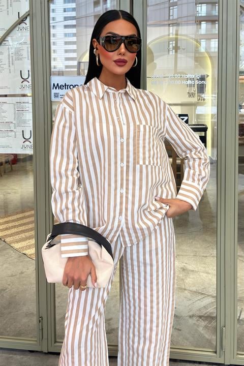 Casual Striped Suit with Pocket Detail 10172