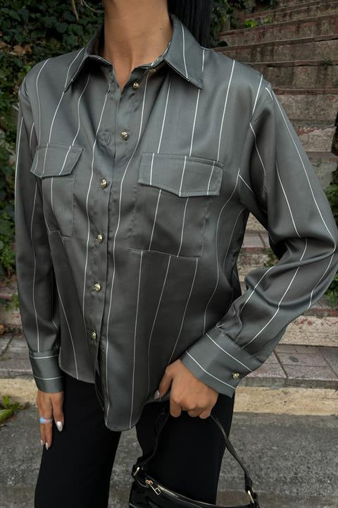 Chanel Satin Premium Striped Shirt 3411