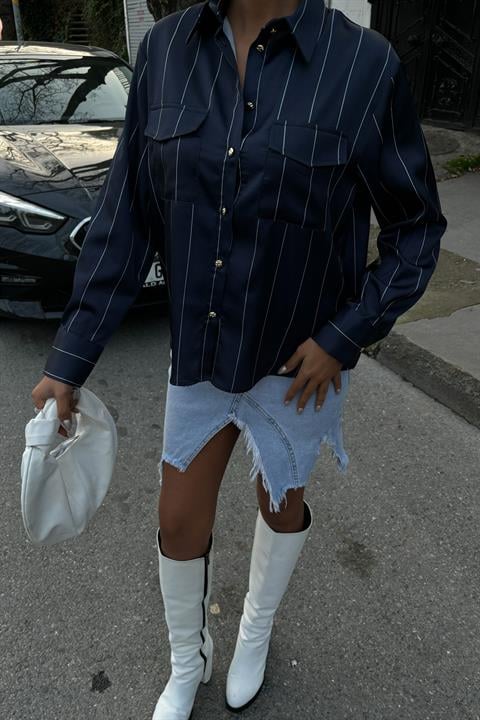 Chanel Satin Premium Striped Shirt 3411