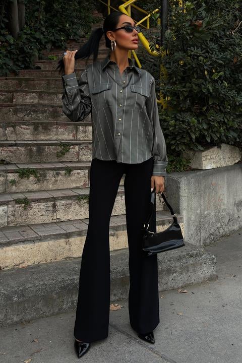 Chanel Satin Premium Striped Shirt 3411