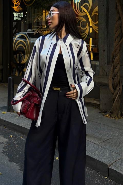 Double Striped Satin Shirt 3416
