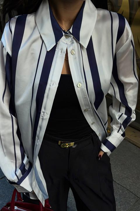 Double Striped Satin Shirt 3416