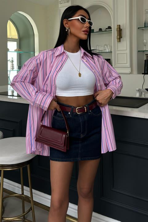 Striped Pink Poplin Shirt 3451